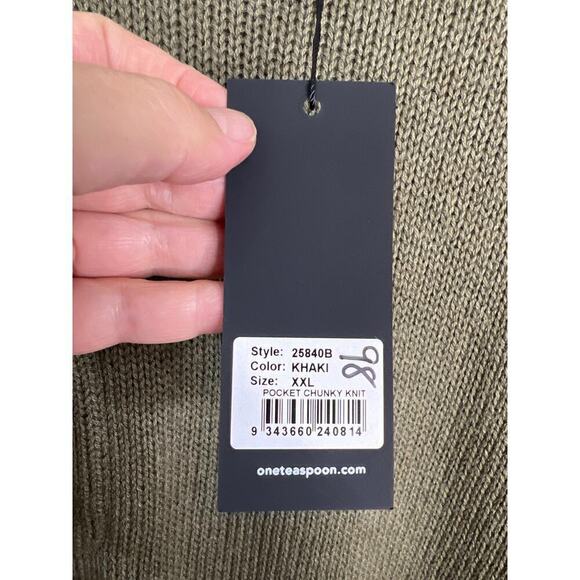 NWT Free People x One Teaspoon Classic Pocket Chunky Knit Sweater in Khaki XXL - Picture 8 of 10